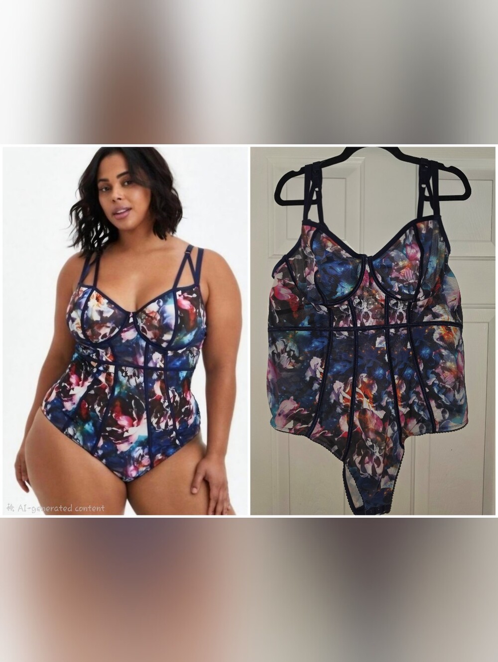 torrid Navy Multicolor Floral Mesh Bustier Bodysuit